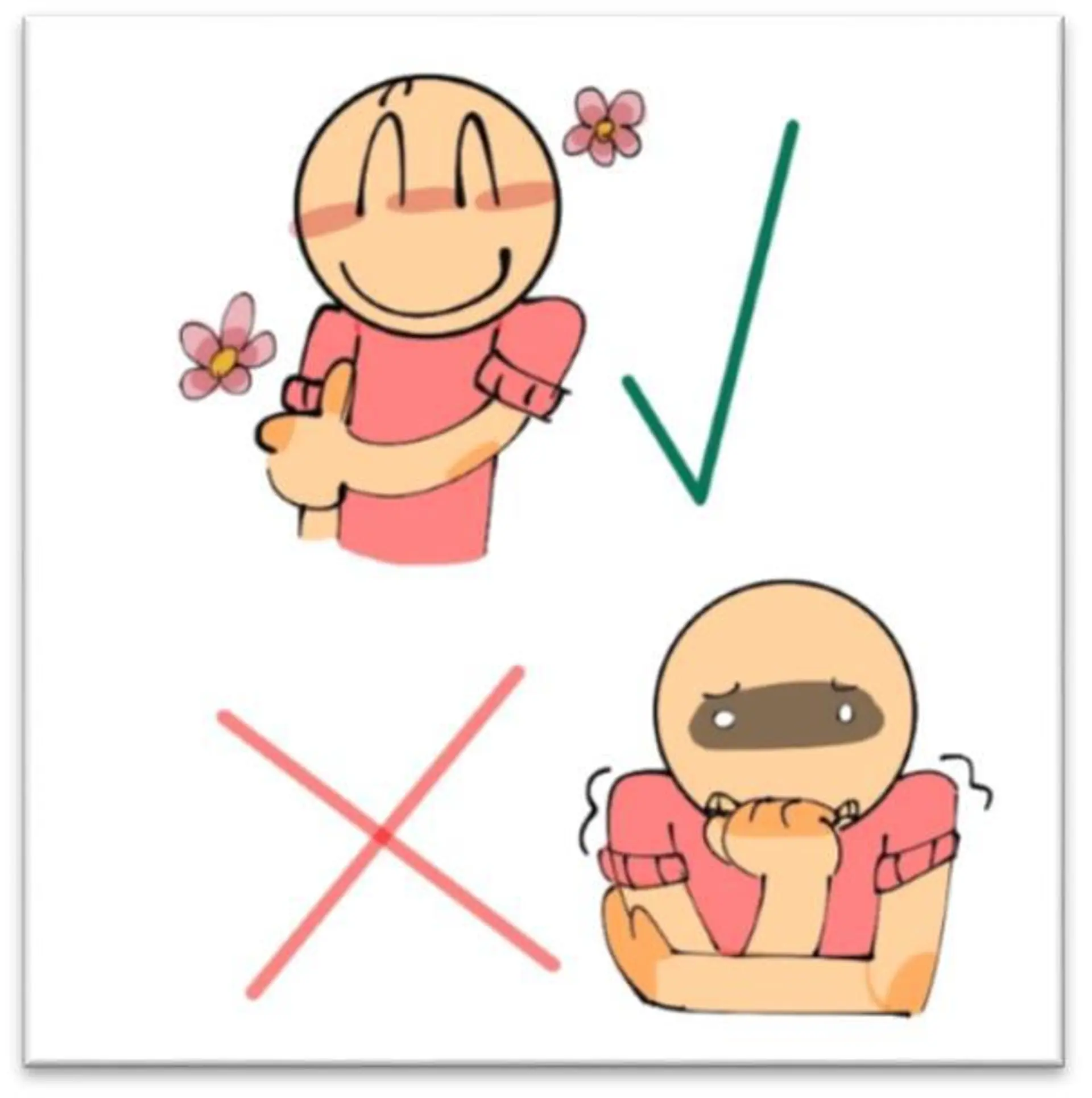 Zwei Illustrationen mit Strichmännchen-ähnlichen Figuren – die eine lächelt glücklich, die andere wirkt besorgt und zittert.